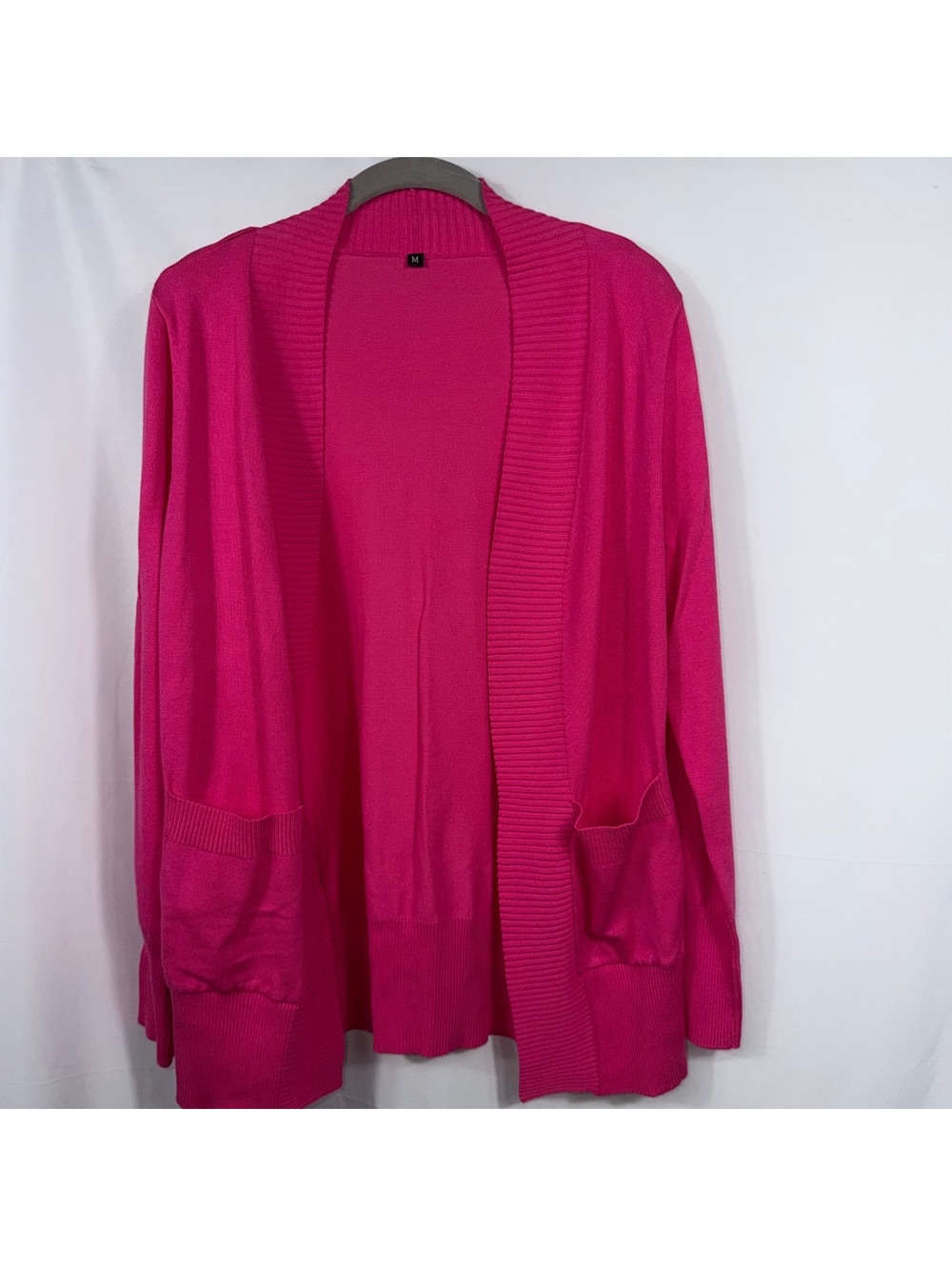 Pink Open Front Cardigan Sweater Pockets Medium